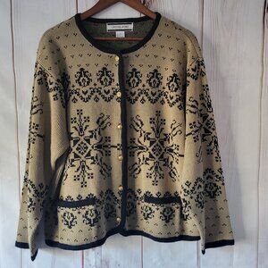 Vintage Crystal Kobe Women’s XL Button Down Cardigan Sweater w/ Gold buttons 90s